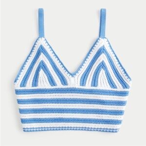 Hollister Crop Crochet-style Bralette Tank Top Blue White Stripes Medium